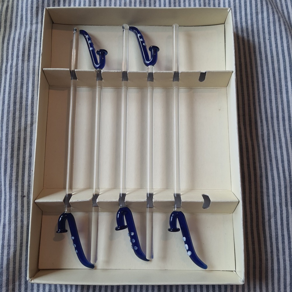 Vintage Blown Glass 8" Swizzle Sticks Cocktail Drink Stirrers Saxophones Music
